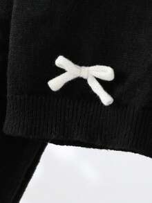 SHEIN Cárdigan de punto con lazo 3D elegante, cálido, versátil, simple y suave, en beige, de estilo casual y chic, adecuado para el hogar, uso diario, escuela, exterior, fiestas en otoño e invierno, para niñas preadolescentes