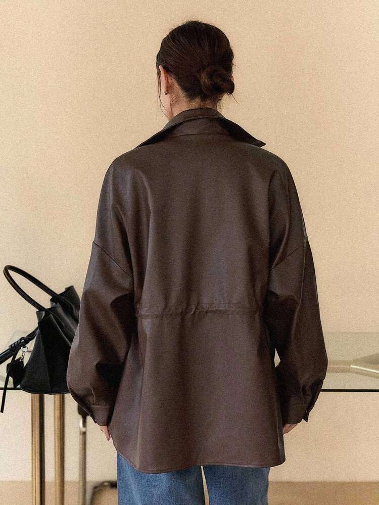Women's Loose Casual City Style Faux Leather Jacket, Autumn/Winter Women Coats