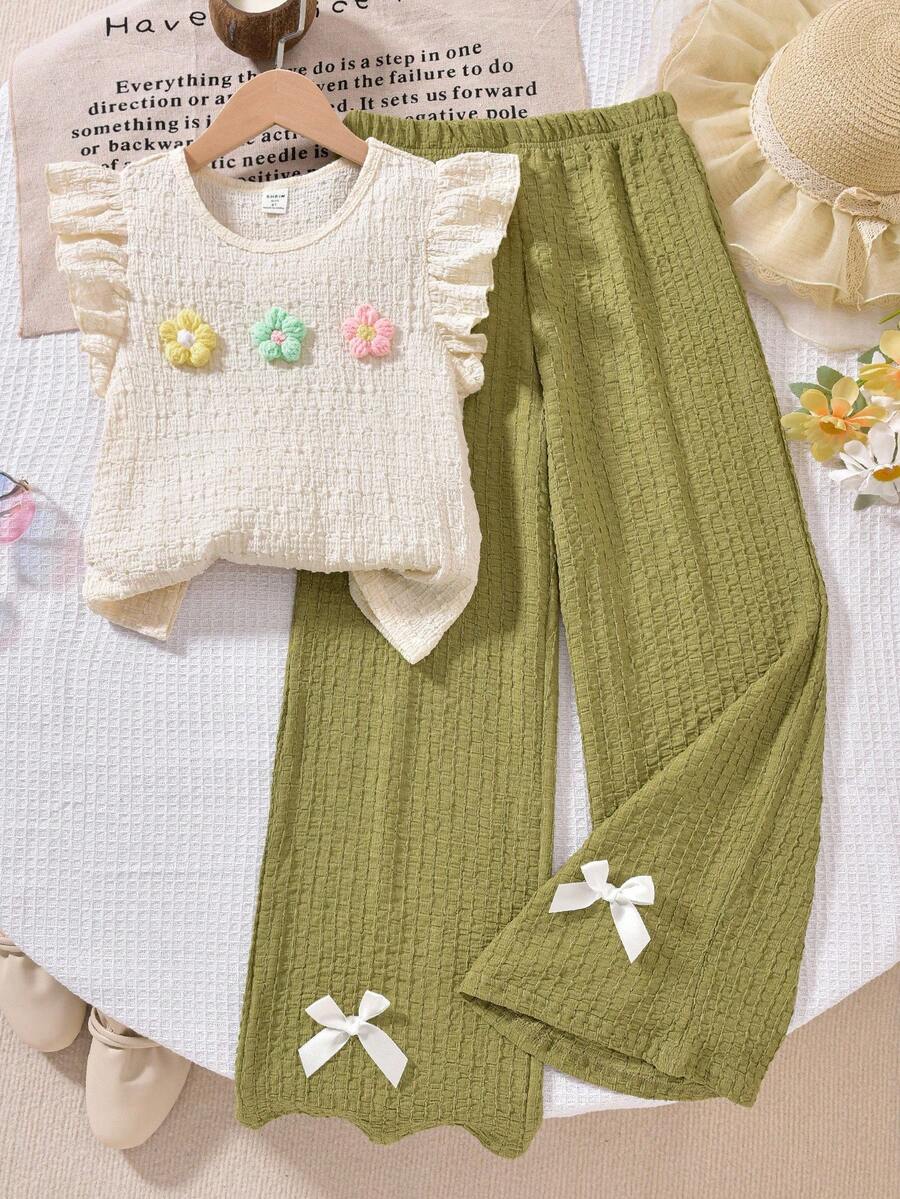 Apricot T-Shirt With Floral Prints & Cap Sleeves Paired With Rubber Yellow Casual Pants - Mustard Yellow - View 1