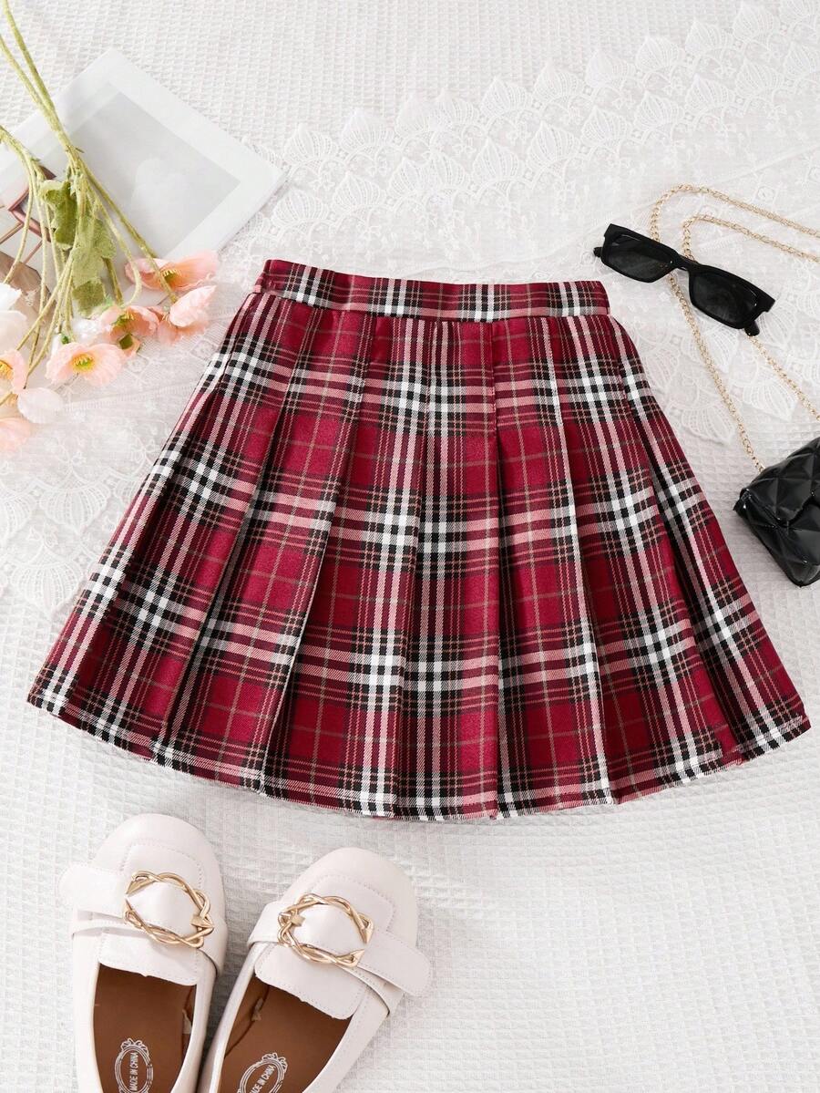 Sparklyn Tween Girl Plain Color Ruched Short Casual Skirt,Holiday,Summer,Travel Fall Winter - Red - View 1