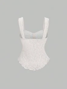 Sweetra 蝴蝶结纹理印花短款抹胸 - 杏色 - 查看 2