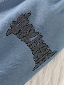 SHEIN 2pcs Baby Boys Hoodie Jacket With Letter Embroidery & Pants Set, Soft & Comfortable Casual Style Suitable For Autumn/Winter Outdoor, Travel, Daily Life - Blue - View 8