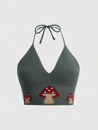 Fairycore Plus Size Autumn/Winter Fairy Core Spaghetti Strap Green Mushroom Camisole, Plus Size Autumn Mushroom Pattern Vacation Short Knit Sweater Vest, Plus Size Autumn/Winter Women Knitted Vest, Plus Size Autumn/Winter Halloween Mushroom Sweater Vest Crochet Vest, Plus Size Knit Vest, Women Plus Size Knit Camisole