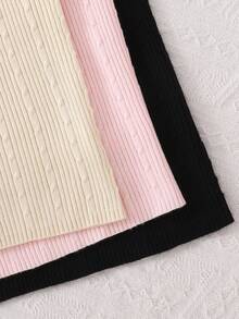 3pcs Girls Turtleneck Ribbed Twist Rope Double Ruffle Hem Long Sleeve Sweater, Black/Pink/Beige, Versatile Warm & Soft Undershirt Fall Winter - Multicolor - View 8