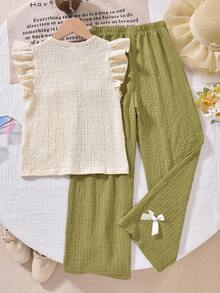 Apricot T-Shirt With Floral Prints & Cap Sleeves Paired With Rubber Yellow Casual Pants - Mustard Yellow - View 2