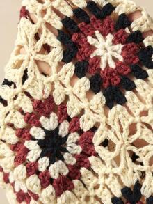 Bohemela Áo len đan hở vai họa tiết hoa móc cho nữ, Thu/Đông - Gỗ đỏ - Xem 8