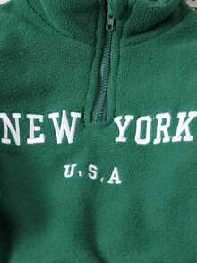 SHEIN Playful Pals Baby Boy Casual Letter Embroidery Half-Zip Long Sleeve Top Paired With Solid Color No Belt Pants, Autumn/Winter - Green - View 7