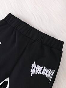 SHEIN 2件/套 嬰兒男童字母刺繡連帽衛衣外套與長褲 黑白配色 秋冬街頭生活休閒圖案街頭時尚海灘款柔軟 - 黑色 - 查看 7
