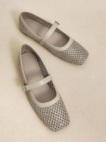 Rosivie Sandal Datar Ujung Bulat Jala Anyaman Warna Beige, Sandal Datar Wanita Minimalis Modis, Nyaman, Bernapas, dengan Tali Gesper, Gaya Bohemian, Cocok untuk Festival Musik dan Pesta