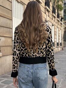 Chiquease 女式秋冬豹纹系带喇叭袖开衫 - 彩色 - 查看 2