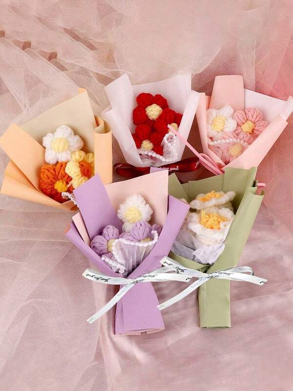 1pc Creative Knitted Pompom Flower Bouquet, Decorative Gift Item For Birthday, Valentine's Day Back To School Valentine's Day