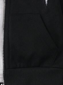 SHEIN 2件/套 嬰兒男童字母刺繡連帽衛衣外套與長褲 黑白配色 秋冬街頭生活休閒圖案街頭時尚海灘款柔軟 - 黑色 - 查看 6