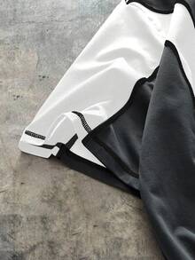 AXEPEAK Contrast Color Round Neck Loose Fit Men's T-Shirt - Grey - View 4