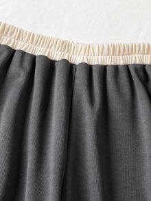 Sparklyn 2 sztuki/zestaw bluza z długim rękawem i kołnierzykiem koszulowym dla młodych dziewcząt, w kolorze szarym, z elastycznym pasem i szerokimi nogawkami, dopasowany krój, styl casualowy, wiosna/jesień