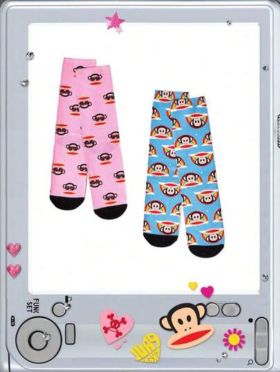 Paul Frank X ROMWE زوجان من الجوارب القطنية بطباعة رسوم الحيوانات كرتونية القرود، مناسبة للارتداء اليومي، للتسوق والسفر، خيار هدية رائع