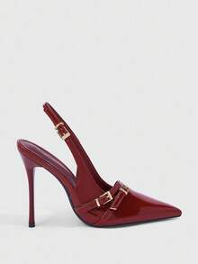 CUCCOO SZL 女士时尚优雅通勤闭趾高跟鞋 - 酒紅色 - 查看 2