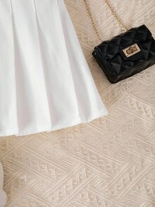 Tween Girl Plain Color Ruched Short Casual Skirt,Holiday,Summer,Travel Fall Winter - White - View 7