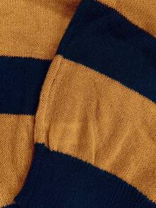 SHEIN Clasi 大码女式条纹 V 领落肩长袖休闲宽松针织毛衣，秋季 - 亮橙色 - 查看 6