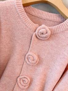 GlowEve CURVE Plus Size Women Elegant Floral Button Knit Cardigan Sweater Winter Fall Autumn - Pink - View 5