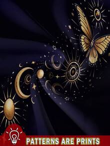 EMERY ROSE Top de camisola informal minimalista con estampado de luna y mariposa dorada, adecuado para talla grande, apto para el verano - Azul Marino - Ver 3