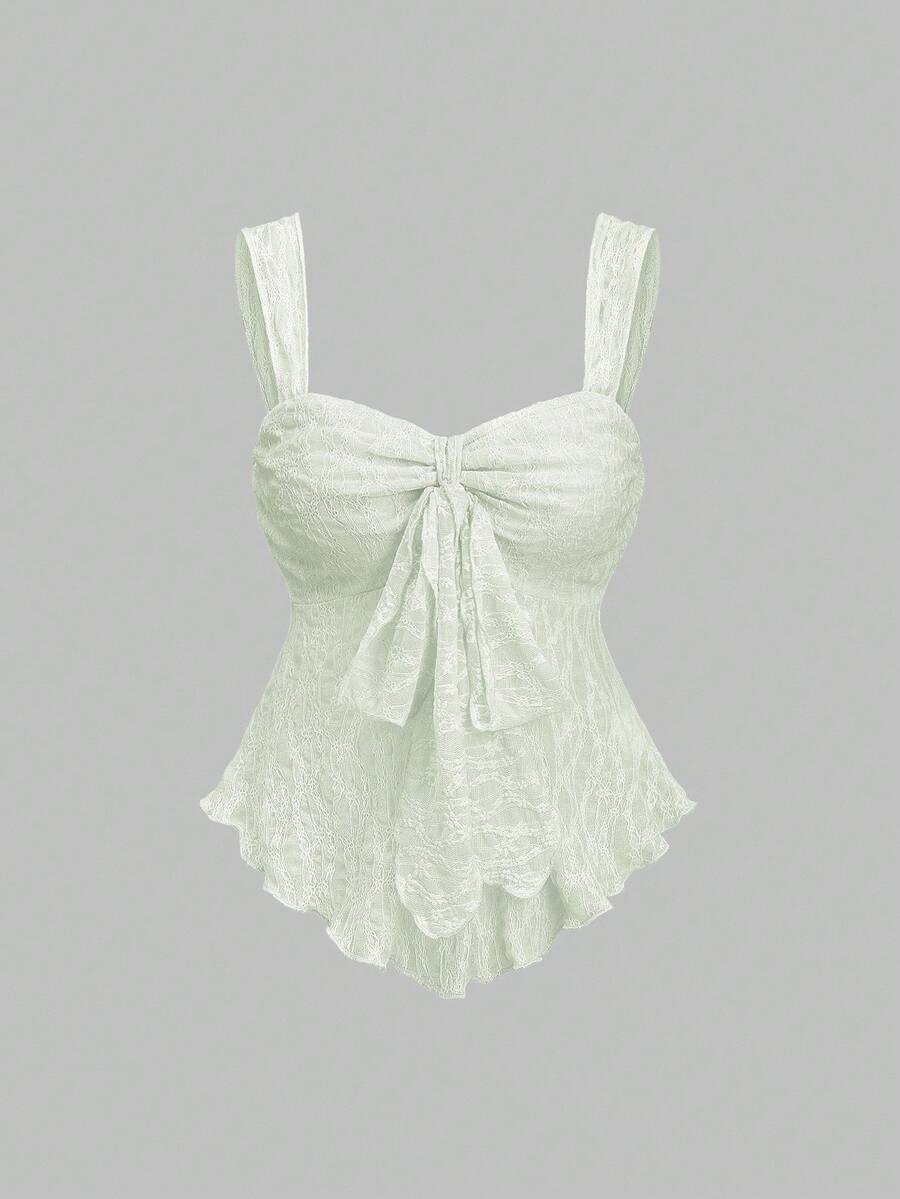 Sweetra Cropped Tube Top With Bowknot Textured Print