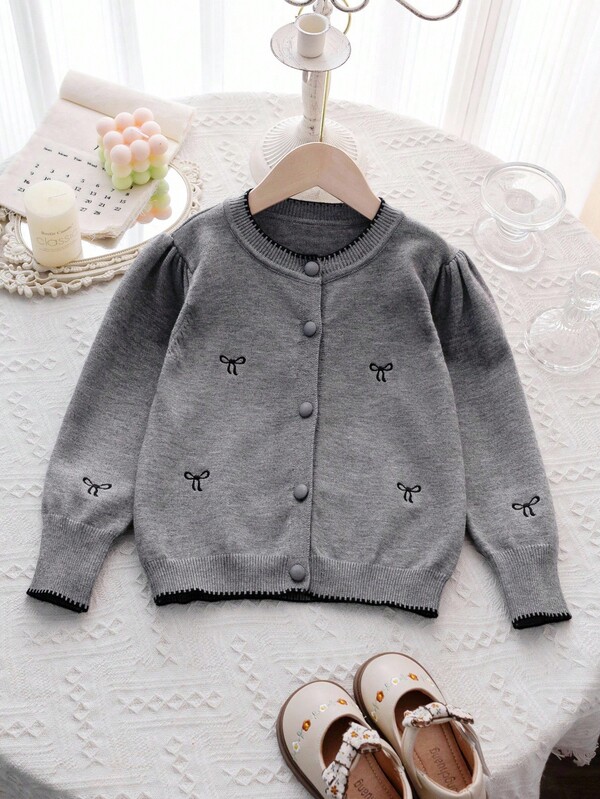 Genkimix Kids Young Girl' Cute Peter Pan Collar Knitted Cardigan Sweater Jacket, Long Sleeve Fall Winter