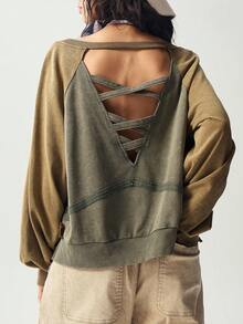 Bohemela Áo nỉ nữ cổ chữ V tay dài rộng lưng khoét sâu phong cách Boho thường ngày mùa thu/đông - Nhiều màu - Xem 8