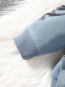 SHEIN 2pcs Baby Boys Hoodie Jacket With Letter Embroidery & Pants Set, Soft & Comfortable Casual Style Suitable For Autumn/Winter Outdoor, Travel, Daily Life - Blue - View 6