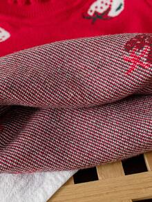 SHEIN Cute Strawberry Pattern Baby Girl Red Sweater Set, Adorable Strawberry Design With Delicate Ruffle Collar, Suitable For Playing At Home, Outdoor Walks Or Baby Photoshoots In Autumn/Winter Fall - Red - View 5