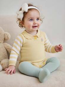 Toddler Girls' Cute Knitted Romper, Spring/Autumn - Yellow - View 1