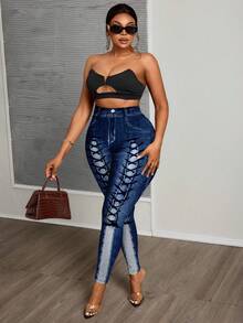 Slaydiva 大码简约图案印花紧身裤，秋冬季休闲装 - 白色 - 查看 6