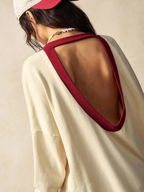 Bohemela Pull ample en tricot à manches longues et blocs de couleurs décontracté pour femmes