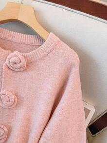 GlowEve CURVE Plus Size Women Elegant Floral Button Knit Cardigan Sweater Winter Fall Autumn - Pink - View 4
