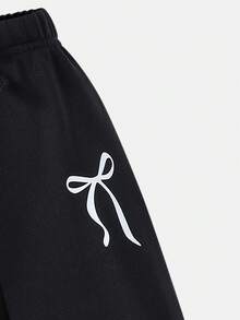 SHEIN ChillGRL Young Girl Wide Leg Pants With Bow Waist, Butterfly Print, Casual School, Fall Winter - Black - View 5