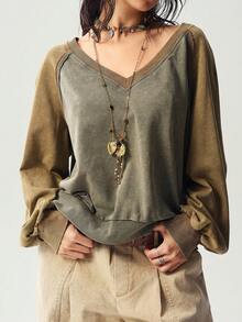 Bohemela Áo nỉ nữ cổ chữ V tay dài rộng lưng khoét sâu phong cách Boho thường ngày mùa thu/đông - Nhiều màu - Xem 3