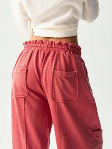 Bohemela Women's Solid Color Loose Knit Drawstring Pants - Red - View 6
