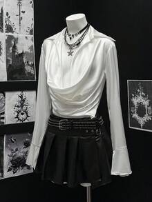 EgrlEra Women's Solid Color Long Sleeve Elegant Ruffled Collar Blouse - White - View 4