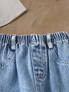 SHEIN Playful Pals 2 件装男婴休闲套装：字母印花圆领长袖运动衫和工装裤，秋季