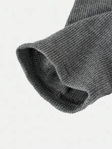 SHEIN 2 piezas Conjunto casual de niña preadolescente con top de manga larga acanalado con ribete de contraste y botón, combinado con pantalones anchos plisados, estilo casual escolar, adecuado para uso casual, regreso a clases, ceremonia de apertura, uso diario, escuela, viajes, deportes, otoño/invierno - Gris - Ver 6