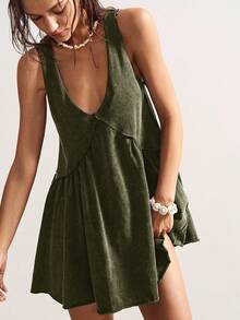 Bohemela 休闲纯色针织V领宽松女式迷你连衣裙