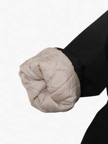 SHEIN 1 Áo khoác dài tay có mũ trùm đầu mềm mại cho bé gái, thiết kế tối giản thoải mái, thích hợp cho mùa đông - màu đen - Xem 9