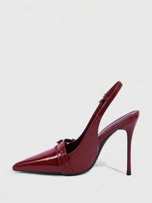 CUCCOO SZL 女士时尚优雅通勤闭趾高跟鞋 - 酒紅色 - 查看 4