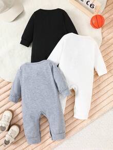 SHEIN Playful Pals 3pcs Baby Boy Casual Outfits, Letter Print Crew Neck Long Sleeve Jumpsuit, Autumn - Multicolor - View 2