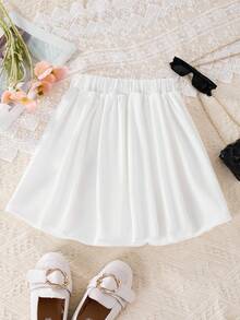 Tween Girl Plain Color Ruched Short Casual Skirt,Holiday,Summer,Travel Fall Winter - White - View 2