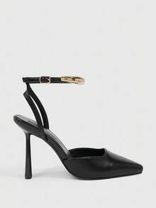 CUCCOO SZL Women's Fashionable Pointed Toe Strappy Stiletto Heel Pumps, Versatile For Work, Date, Party - Black - View 2