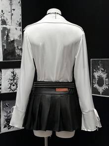 EgrlEra Women's Solid Color Long Sleeve Elegant Ruffled Collar Blouse - White - View 2