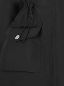 SHEIN 1 Áo khoác dài tay có mũ trùm đầu mềm mại cho bé gái, thiết kế tối giản thoải mái, thích hợp cho mùa đông - màu đen - Xem 3