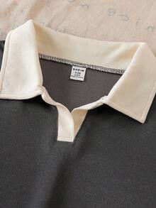 Sparklyn 2 sztuki/zestaw bluza z długim rękawem i kołnierzykiem koszulowym dla młodych dziewcząt, w kolorze szarym, z elastycznym pasem i szerokimi nogawkami, dopasowany krój, styl casualowy, wiosna/jesień