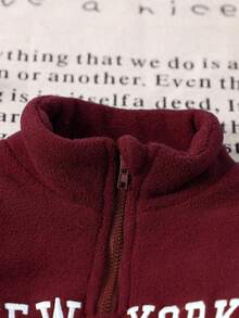 SHEIN Playful Pals Baby Boy Front Zipper Long Sleeve Letter Print Minimalist Top And Trousers Set