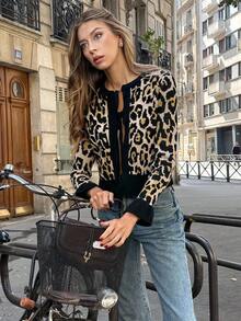 Chiquease 女式秋冬豹纹系带喇叭袖开衫 - 彩色 - 查看 6